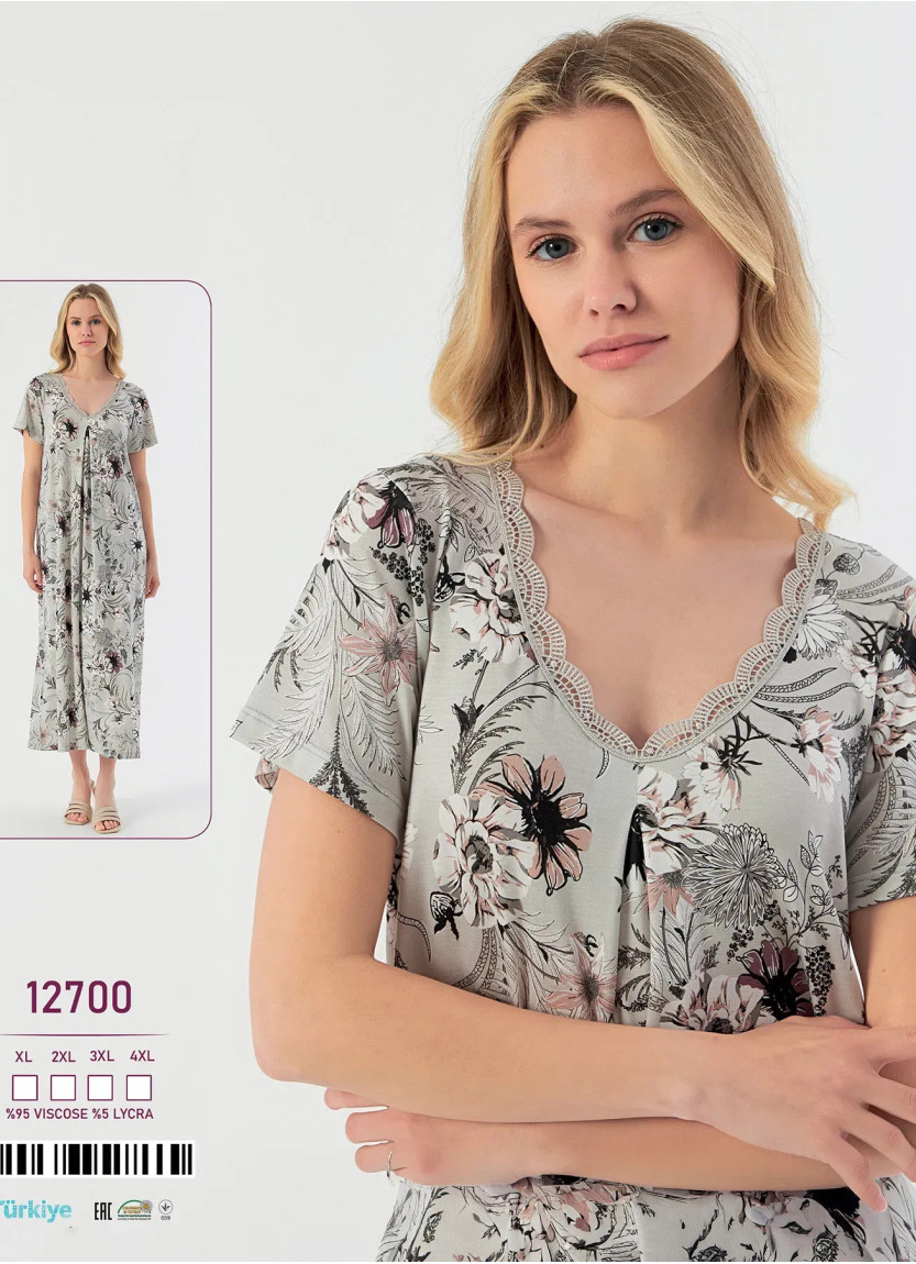 Caroline 12700 Оптом Турция Фабрика Ночная Сорочка Вискоза (XL+2XL+3XL+4XL) Caroline 12700 Купить Оптом с Турции