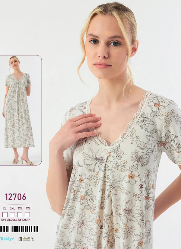 Caroline 12706 Оптом Турция Фабрика Ночная Сорочка Вискоза (XL+2XL+3XL+4XL) Caroline 12706 Купить Оптом с Турции