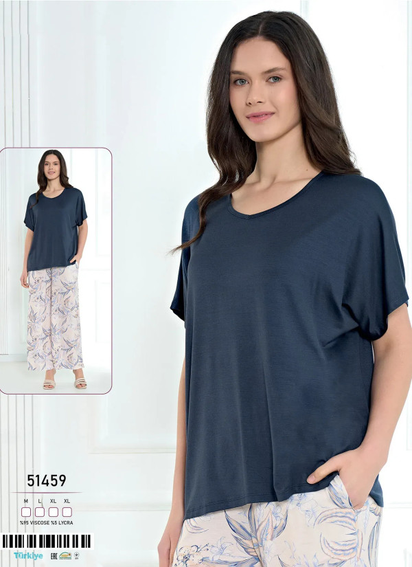 Caroline 51459 Оптом Турция Фабрика Пижама Женская Комплект с Брюками Вискоза (M+L+XL+XL) Caroline 51459 Купить Оптом с Турции