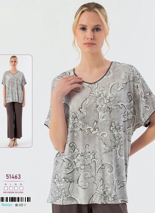 Caroline 51463 Оптом Турция Фабрика Пижама Женская Комплект с Брюками Вискоза (M+L+XL+XL) Caroline 51463 Купить Оптом с Турции