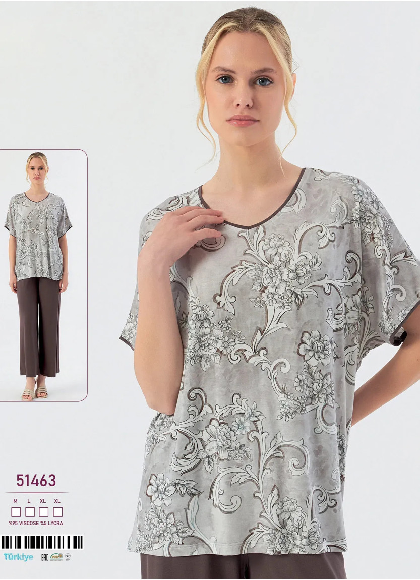 Caroline 51463 Оптом Турция Фабрика Пижама Женская Комплект с Брюками Вискоза (M+L+XL+XL) Caroline 51463 Купить Оптом с Турции