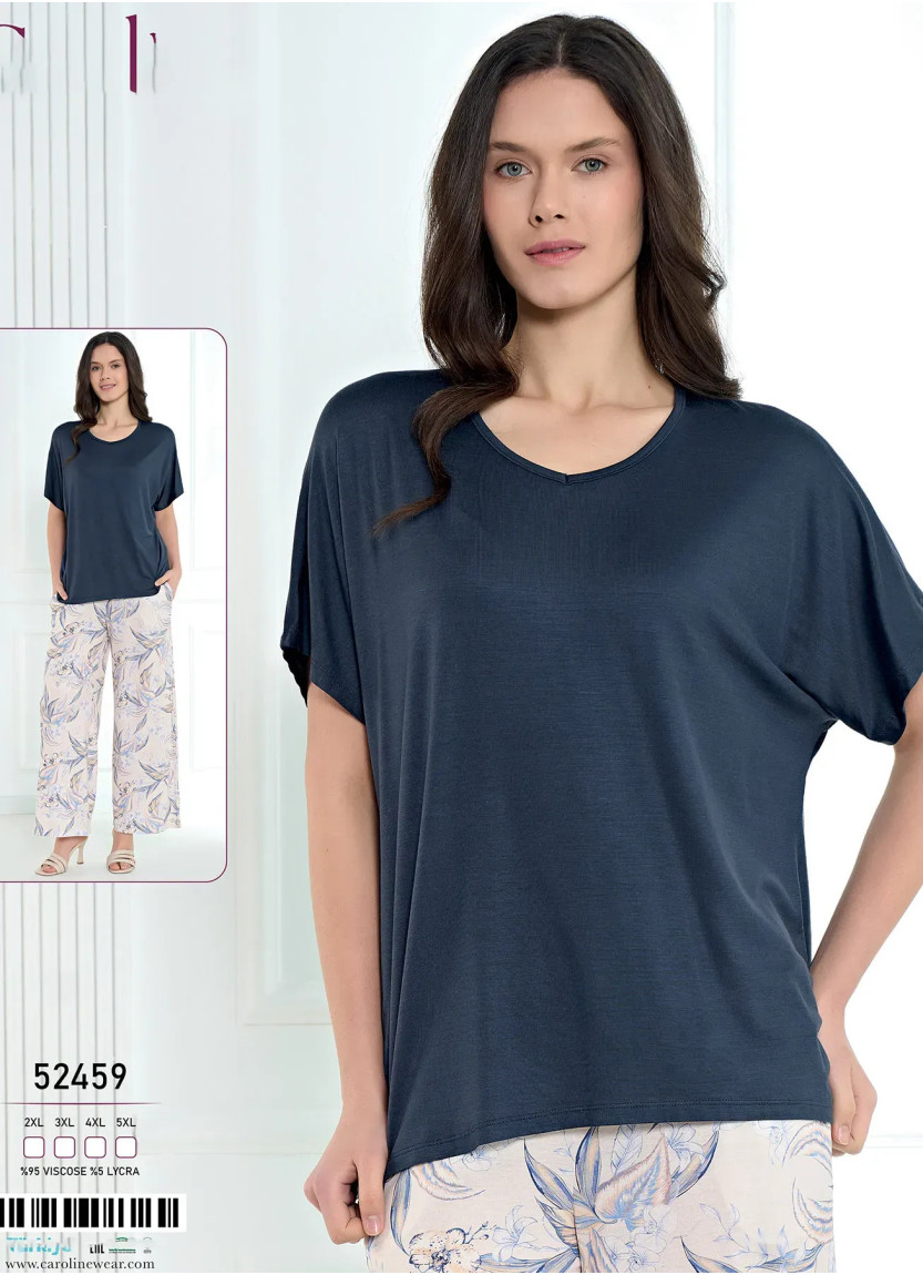Caroline 52459 Оптом Турция Фабрика Пижама Женская Комплект с Брюками Вискоза (2XL+3XL+4XL+5XL) Caroline 52459 Купить Оптом с...