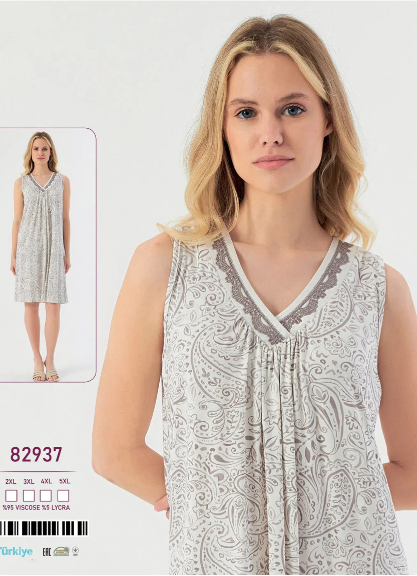Caroline 82937 Оптом Турция Фабрика Ночная Сорочка Вискоза (2XL+3XL+4XL+5XL) Caroline 82937 Купить Оптом с Турции