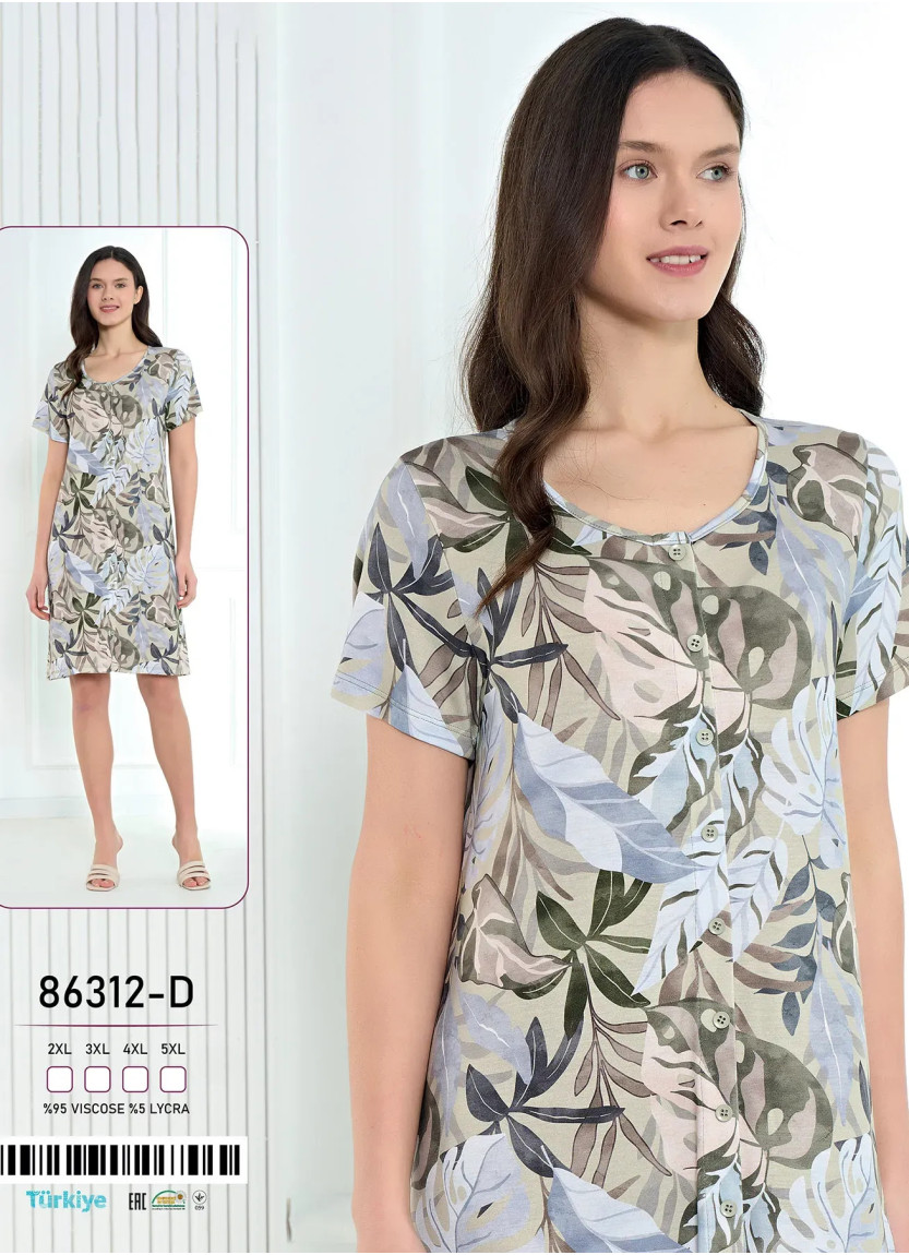 Viscose Nightdress (2XL+3XL+4XL+5XL) Caroline 86312-D — Turkish factory wholesale