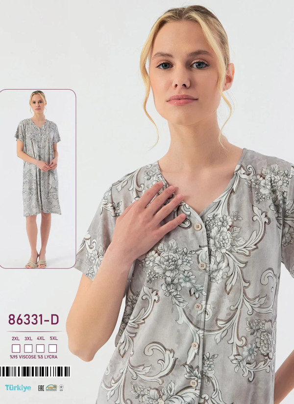 Caroline 86331-D Оптом Турция Фабрика Ночная Сорочка Вискоза (2XL+3XL+4XL+5XL) Caroline 86331-D Купить Оптом с Турции