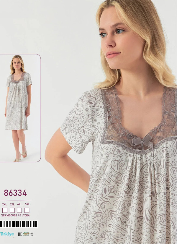 Caroline 86334 Оптом Турция Фабрика Ночная Сорочка Вискоза (2XL+3XL+4XL+5XL) Caroline 86334 Купить Оптом с Турции
