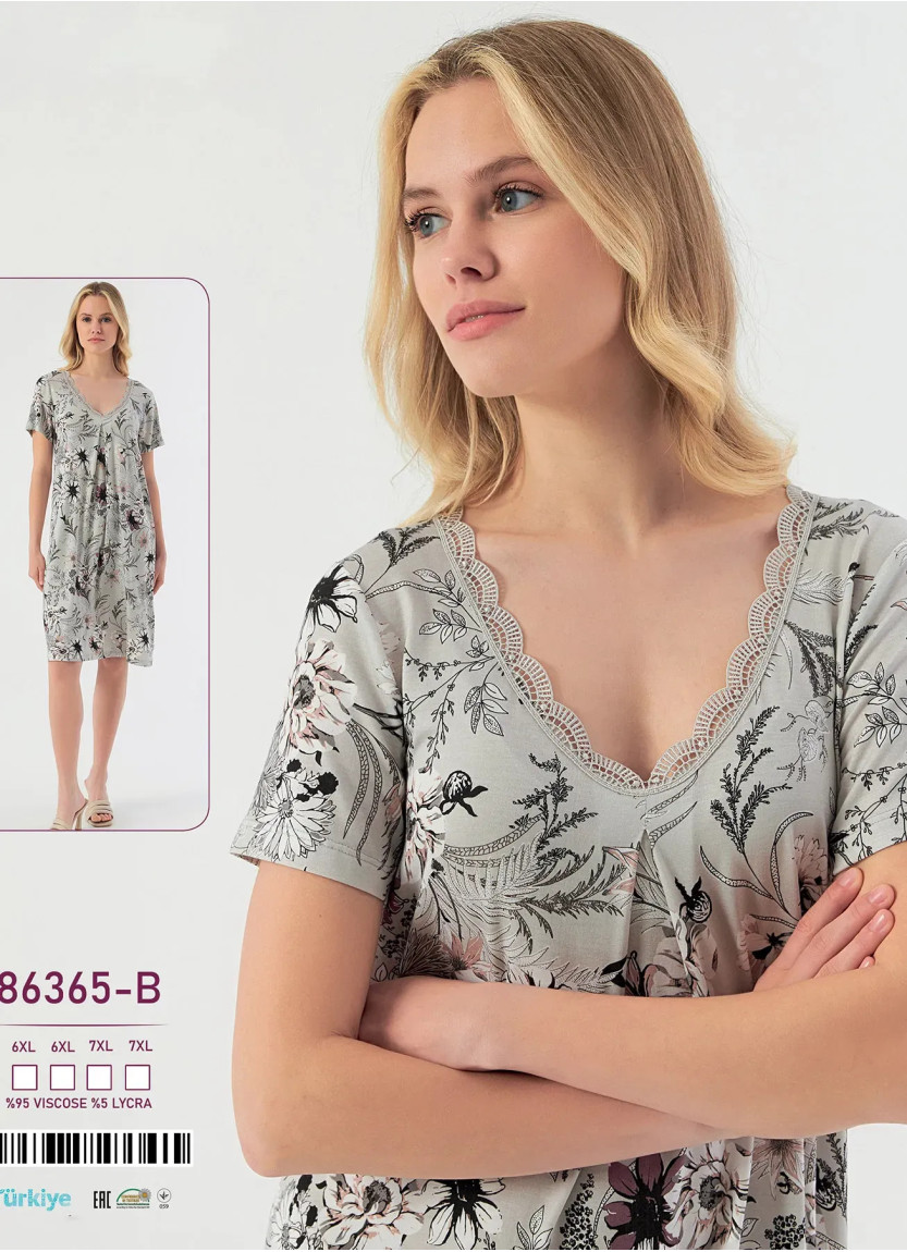 Viscose Nightdress (6XL+6XL+7XL+7XL) Caroline 86365-B — wholesale for boutiques