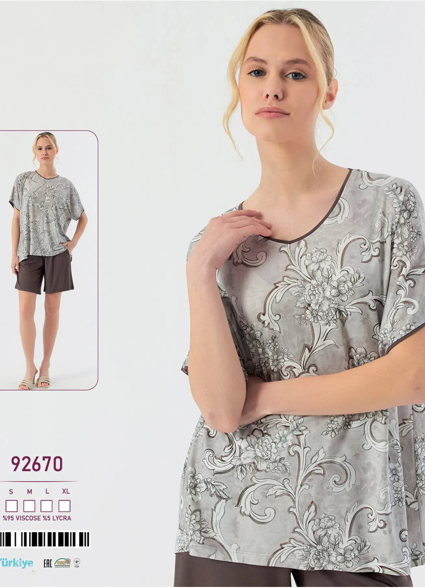 Женский Комплект с Шортами Вискоза (S+M+L+XL) Caroline 92670 — оптом от турецкой фабрики