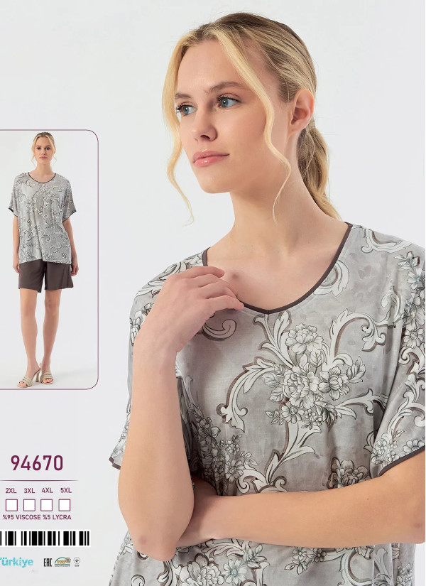 Caroline 94670 Оптом Турция Фабрика Женский Комплект с Шортами Вискоза (2XL+3XL+4XL+5XL) Caroline 94670 Купить Оптом с Турции