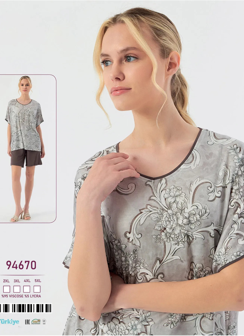 Caroline 94670 Оптом Турция Фабрика Женский Комплект с Шортами Вискоза (2XL+3XL+4XL+5XL) Caroline 94670 Купить Оптом с Турции
