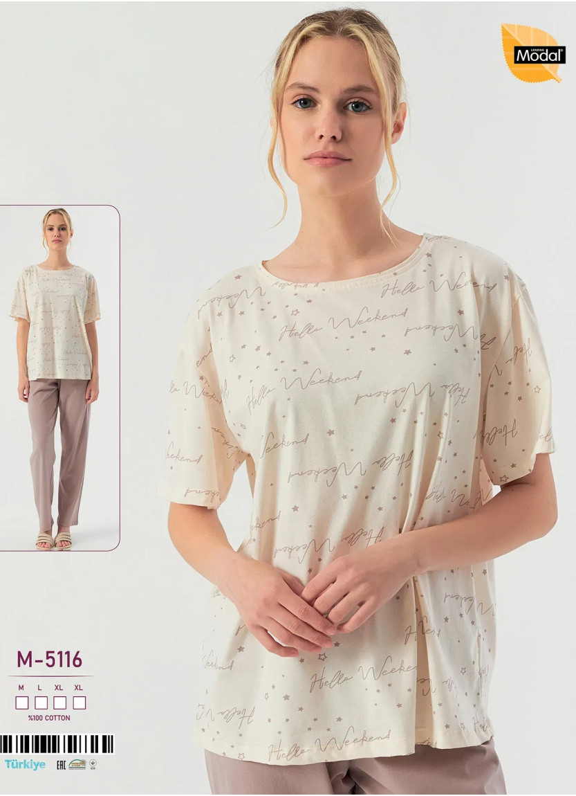 Пижама Женская Комплект с Брюками Хлопок (M+L+XL+XL) Caroline M-5116 — прямые поставки из Турции