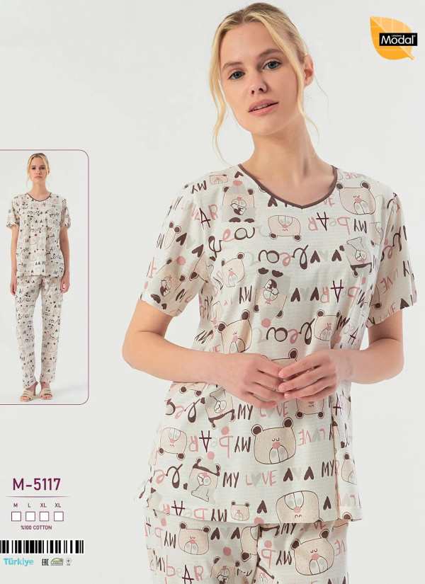 Пижама Женская Комплект с Брюками Хлопок (M+L+XL+XL) Caroline M-5117 — оптом от турецкой фабрики