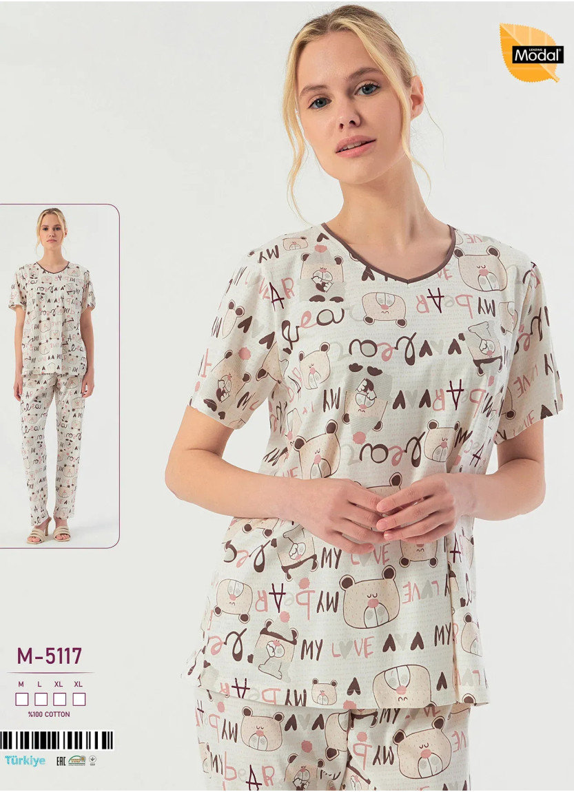Пижама Женская Комплект с Брюками Хлопок (M+L+XL+XL) Caroline M-5117 — оптом от турецкой фабрики