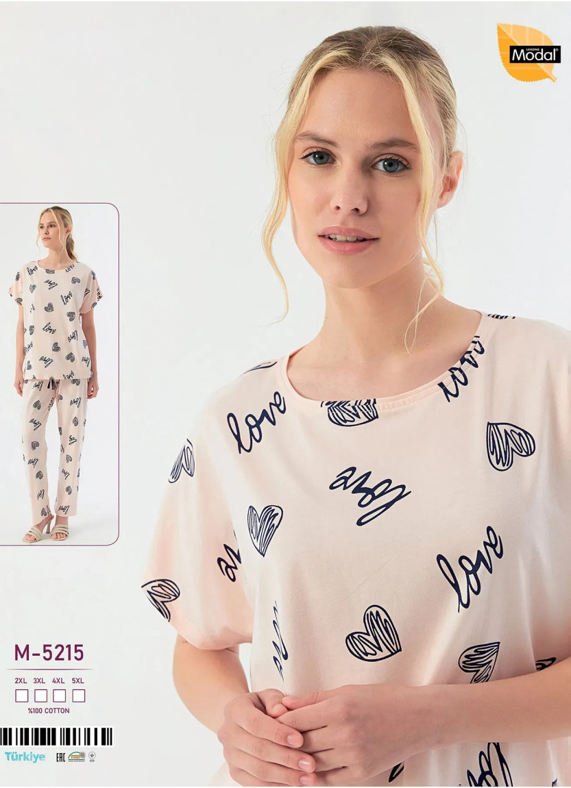 Пижама Женская Комплект с Брюками Хлопок (2XL+3XL+4XL+5XL) Caroline M-5215 — фабричная коллекция оптом