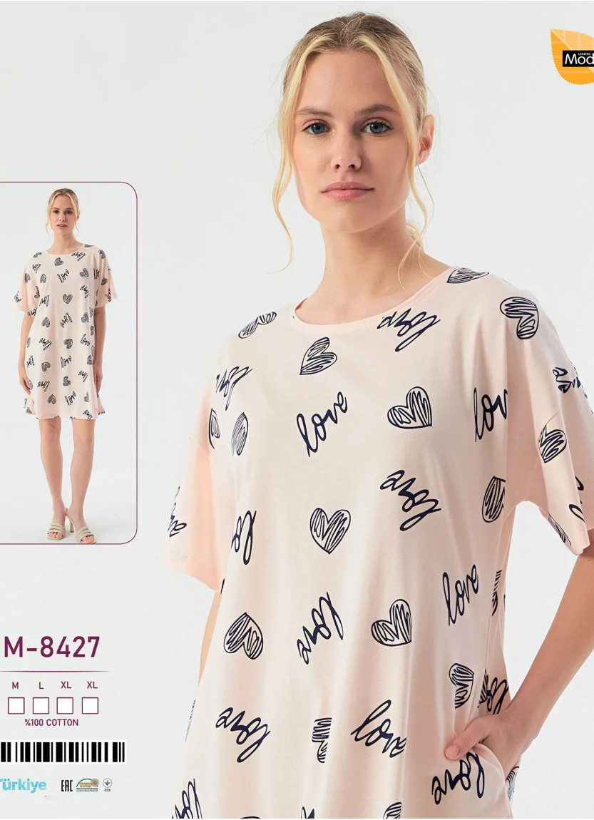 Caroline M-8427 Оптом Турция Фабрика Ночная Сорочка Хлопок (M+L+XL+XL) Caroline M-8427 Купить Оптом с Турции