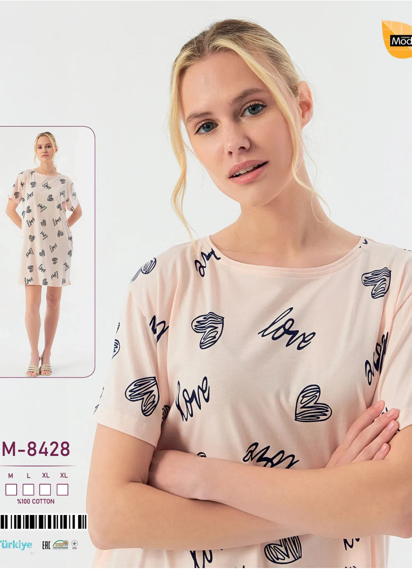 Caroline M-8428 Оптом Турция Фабрика Ночная Сорочка Хлопок (M+L+XL+XL) Caroline M-8428 Купить Оптом с Турции
