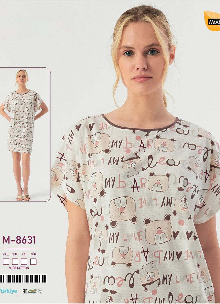 Ночная Сорочка Хлопок (2XL+3XL+4XL+5XL) Caroline M-8631 — купить оптом со Стамбула