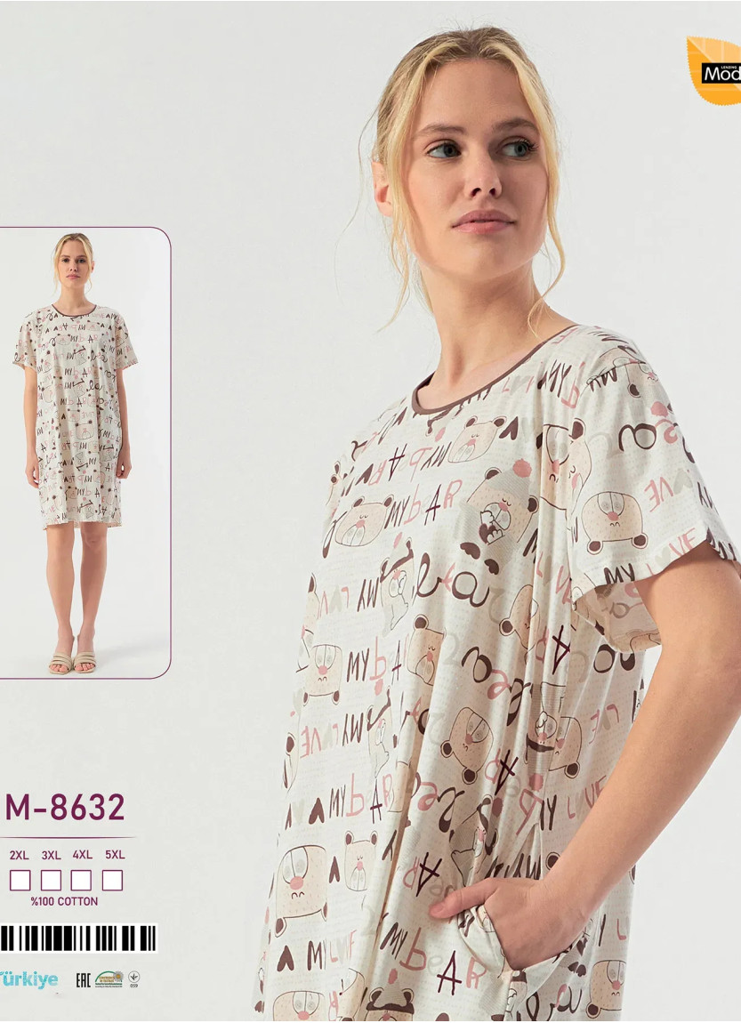 Ночная Сорочка Хлопок (2XL+3XL+4XL+5XL) Caroline M-8632 — фабричная коллекция оптом