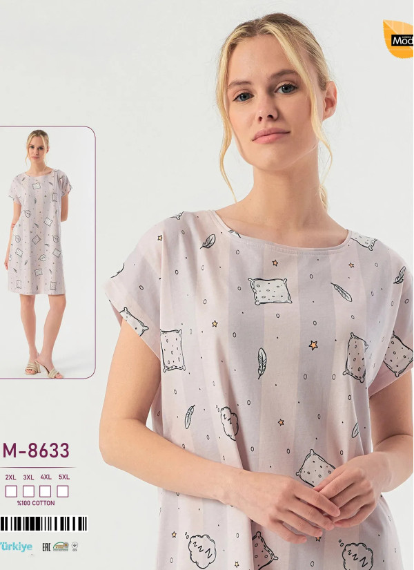 Nightdress Cotton Caroline -8633 (2XL+3XL+4XL+5XL) Caroline M-8633 — Turkey wholesale collection