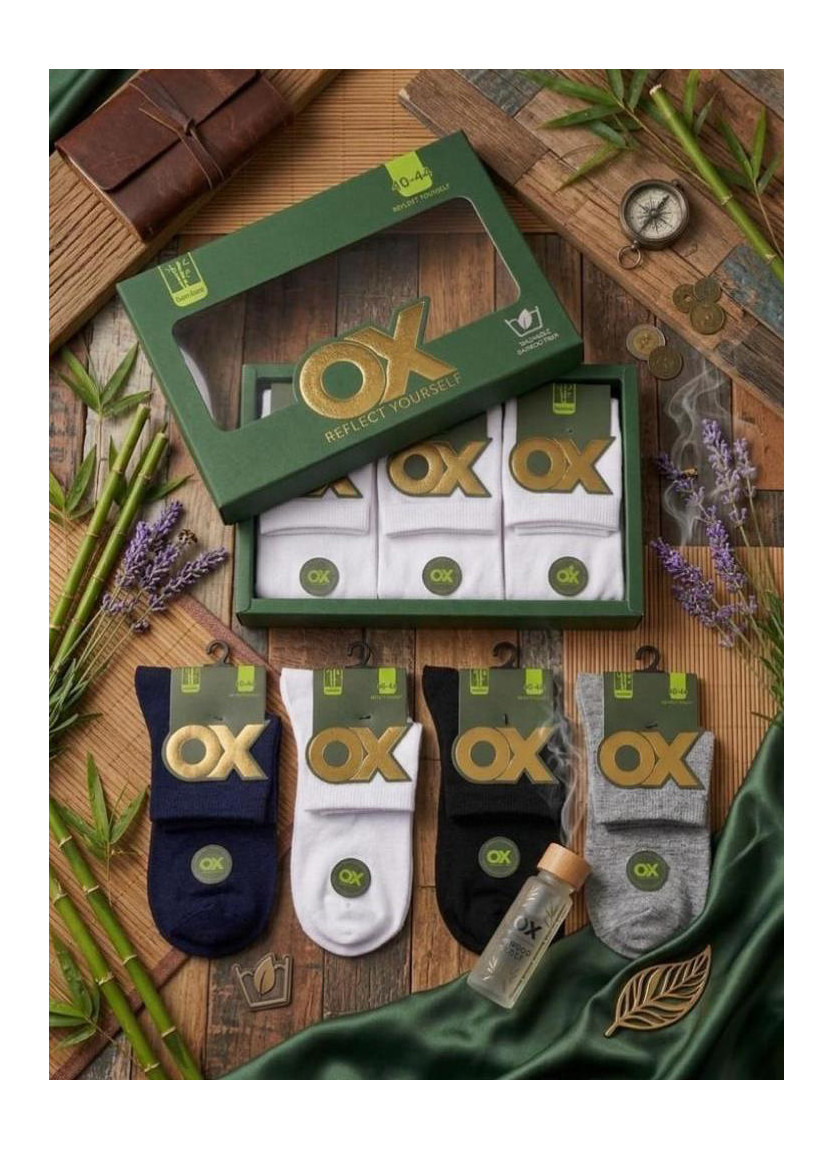 Мужские Длинные Носки из Бамбука в Подарочной Коробке, 12 пар (40–44) OX Bamboo OX ErBmbKsa 350B02 — фабричная коллекция оптом