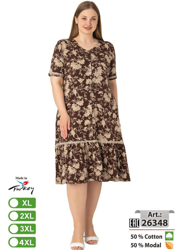 Платье с Пуговицами Cotton-MODAL (XL+2XL+3XL+4XL) intensive 26348 — купить оптом со Стамбула