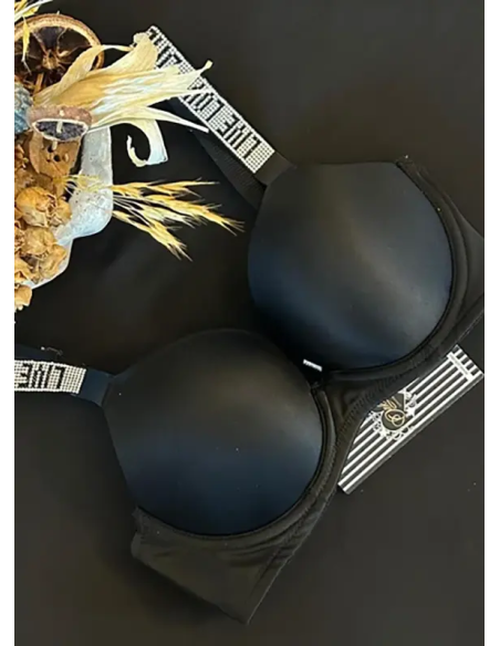 Double Push-Up Bra with Rhinestone Straps Orkide 8825 ORKIDE 8825 NEW Siyah — direct Turkish factory supply