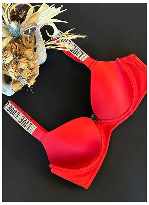 Double Push-Up Bra with Rhinestone Straps Orkide 8825 Red ORKIDE 8825 NEW Kirmizi — Turkish factory wholesale
