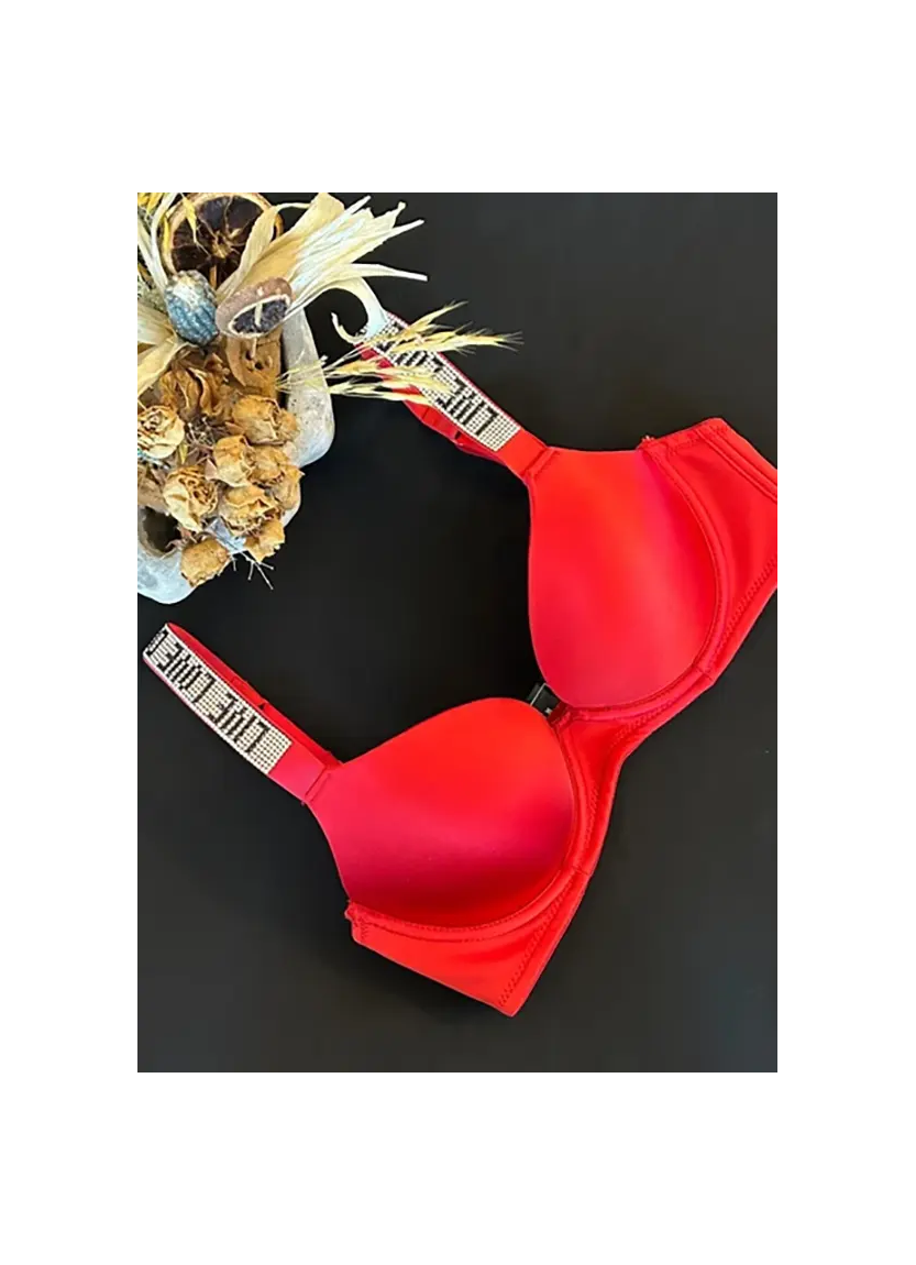 Double Push-Up Bra with Rhinestone Straps Orkide 8825 Red ORKIDE 8825 NEW Kirmizi — Turkish factory wholesale