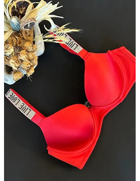 Double Push-Up Bra with Rhinestone Straps Orkide 8825 Red ORKIDE 8825 NEW Kirmizi — Turkish factory wholesale