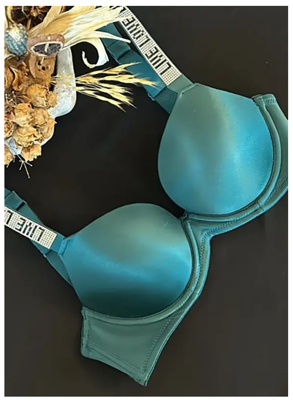 Double Push-Up Bra with Rhinestone Straps Orkide 8825 Emerald Green ORKIDE 8825 NEW Yesil — Turkish textile wholesale