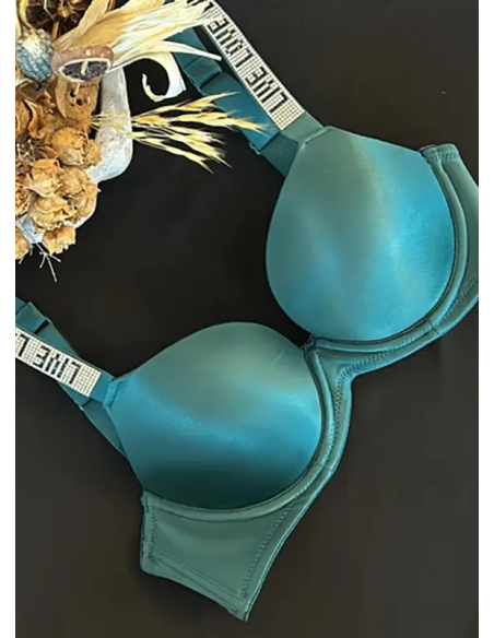 Double Push-Up Bra with Rhinestone Straps Orkide 8825 Emerald Green ORKIDE 8825 NEW Yesil — Turkish textile wholesale