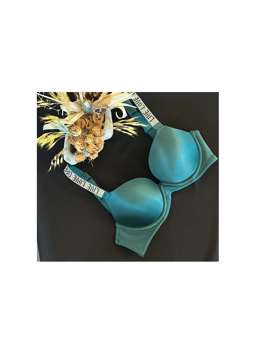 Double Push-Up Bra with Rhinestone Straps Orkide 8825 Emerald Green ORKIDE 8825 NEW Yesil — direct Turkish factory supply