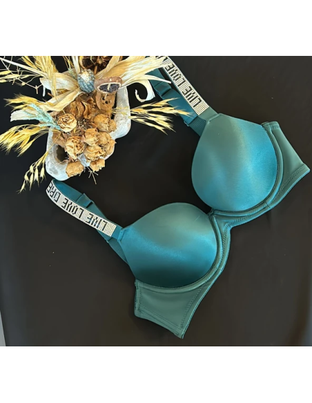 Double Push-Up Bra with Rhinestone Straps Orkide 8825 Emerald Green ORKIDE 8825 NEW Yesil — direct Turkish factory supply