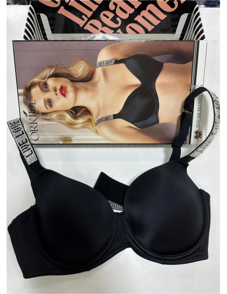 Bra with Rhinestone Straps and Molded Cups Orkide 8830