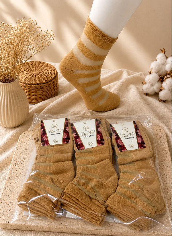 Women’s Socks with Cotton Elements, 12 Pairs/Pack (EU 36–40) (Assorted) Pier Vio PierVio COT 200BJ03 — Turkish factory wholesale