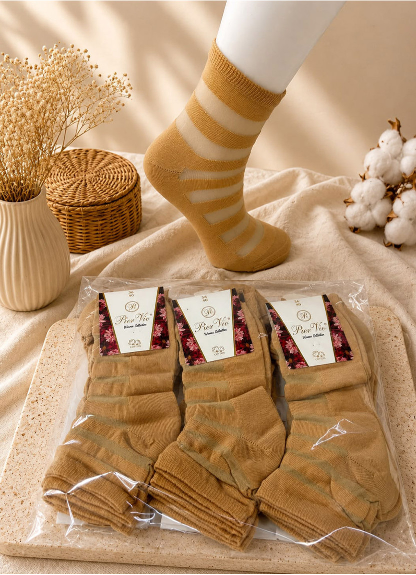 Women’s Socks with Cotton Elements, 12 Pairs/Pack (EU 36–40) (Assorted) Pier Vio PierVio COT 200BJ03 — Turkish factory wholesale
