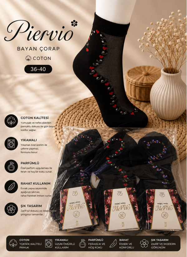 Women’s Socks with Cotton Elements, 12 Pairs/Pack (EU 36–40) (Assorted) Pier Vio PierVio COT 200S0 — Istanbul wholesale supplier