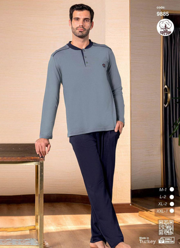 Men’s Cotton Pajama Set with Long Sleeves (M+L+L+XL+XL+2XL) SeamLife 9885 — direct Turkish factory supply