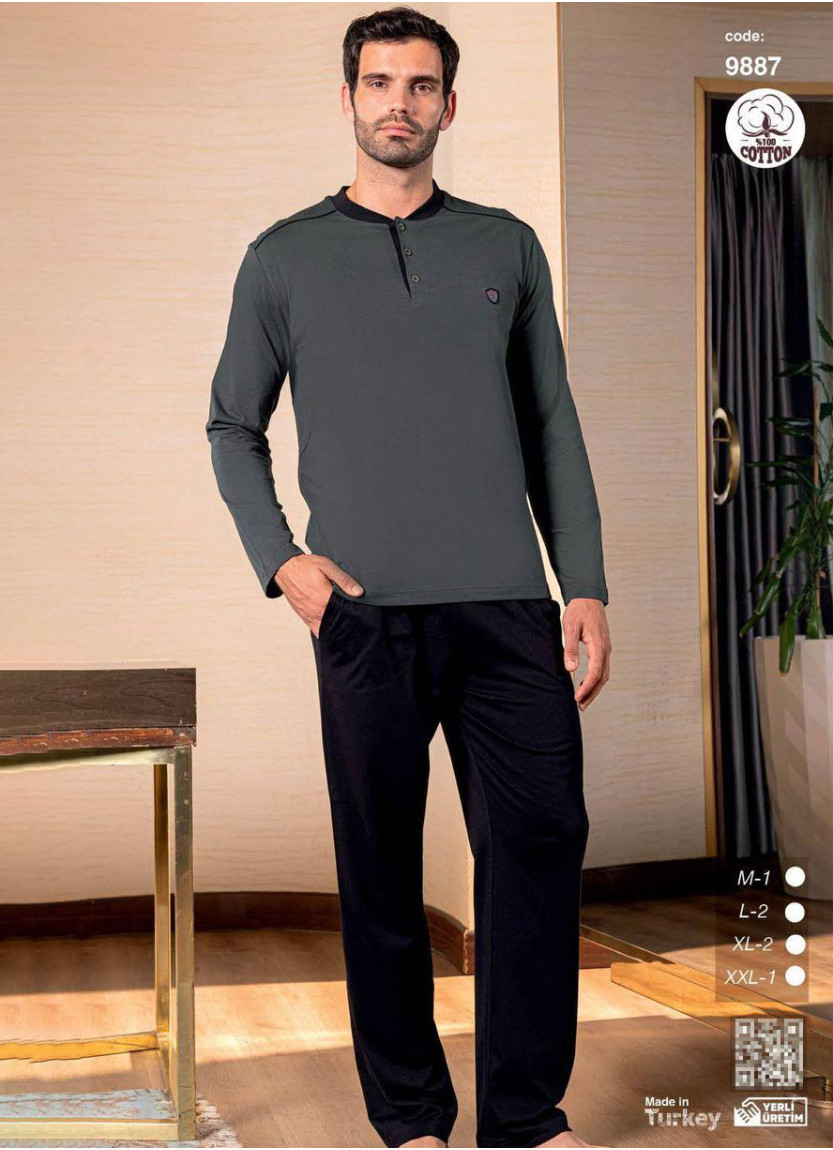 Пижама Мужская Хлопковая с Длинным Рукавом (M+L+L+XL+XL+2XL) SeamLife 9887 — оптовая поставка из Турции