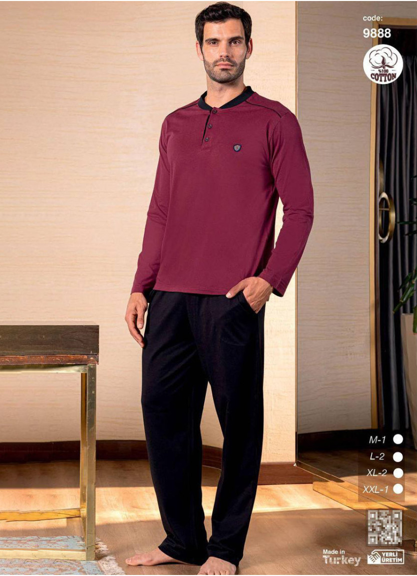 Men’s Cotton Pajama Set with Long Sleeves (M+L+L+XL+XL+2XL) SeamLife 9888 — Turkish textile wholesale