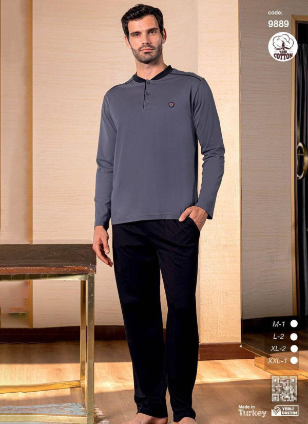Men’s Cotton Pajama Set with Long Sleeves (M+L+L+XL+XL+2XL) SeamLife 9889 — direct Turkish factory supply