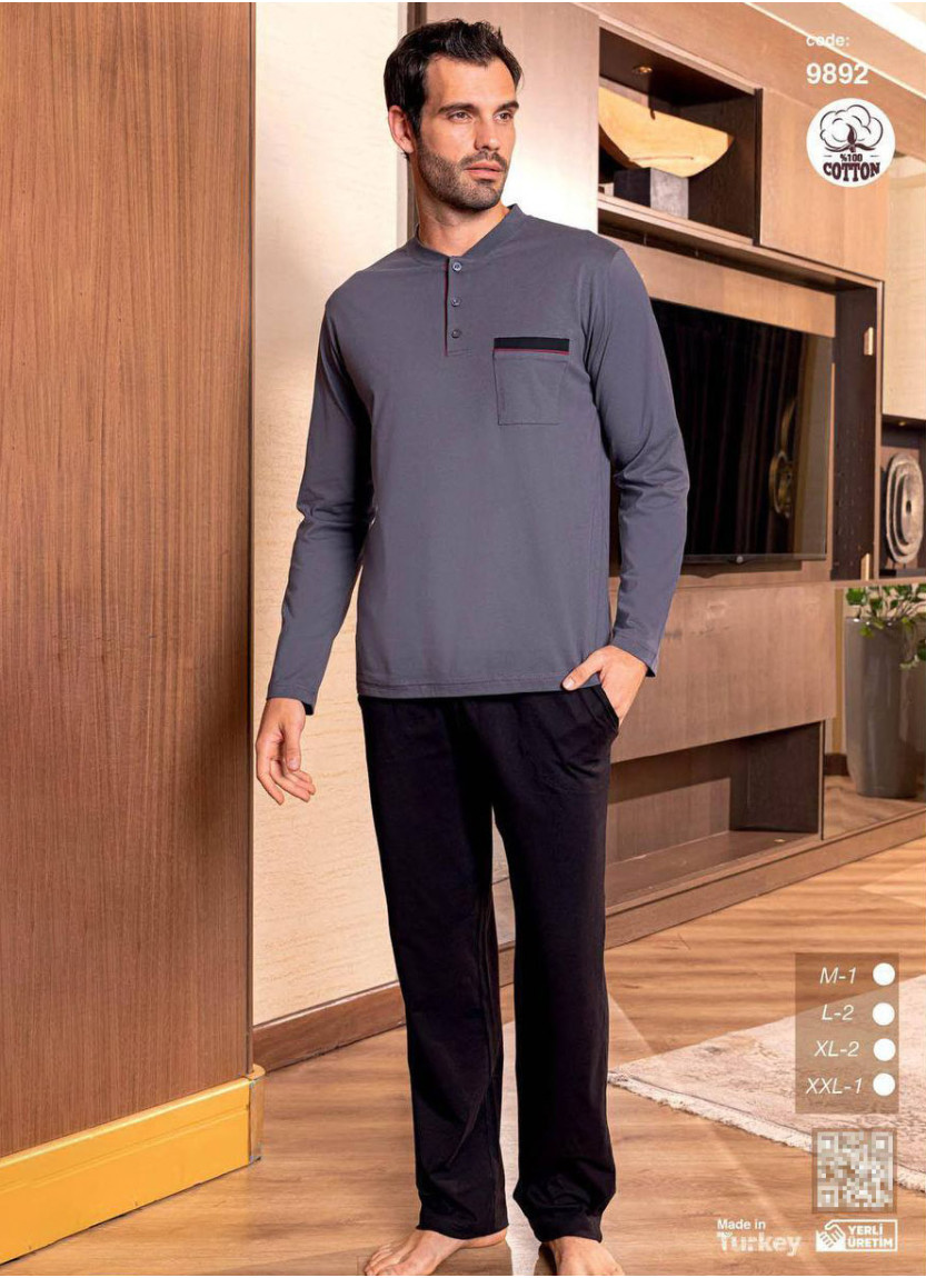 Пижама Мужская Хлопковая с Длинным Рукавом (M+L+L+XL+XL+2XL) SeamLife 9892 — турецкий текстиль оптом