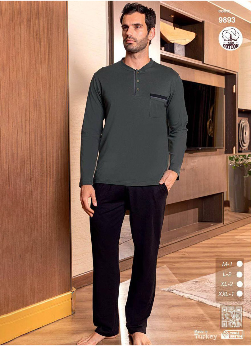 Пижама Мужская Хлопковая с Длинным Рукавом (M+L+L+XL+XL+2XL) SeamLife 9893 — оптом для магазинов и бутиков