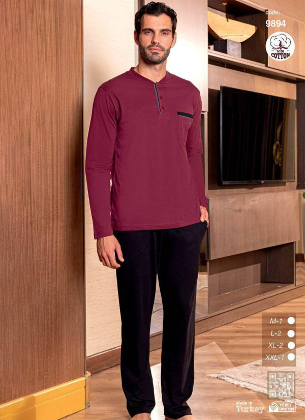 Men’s Cotton Pajama Set with Long Sleeves (M+L+L+XL+XL+2XL) SeamLife 9894 — wholesale from Turkey