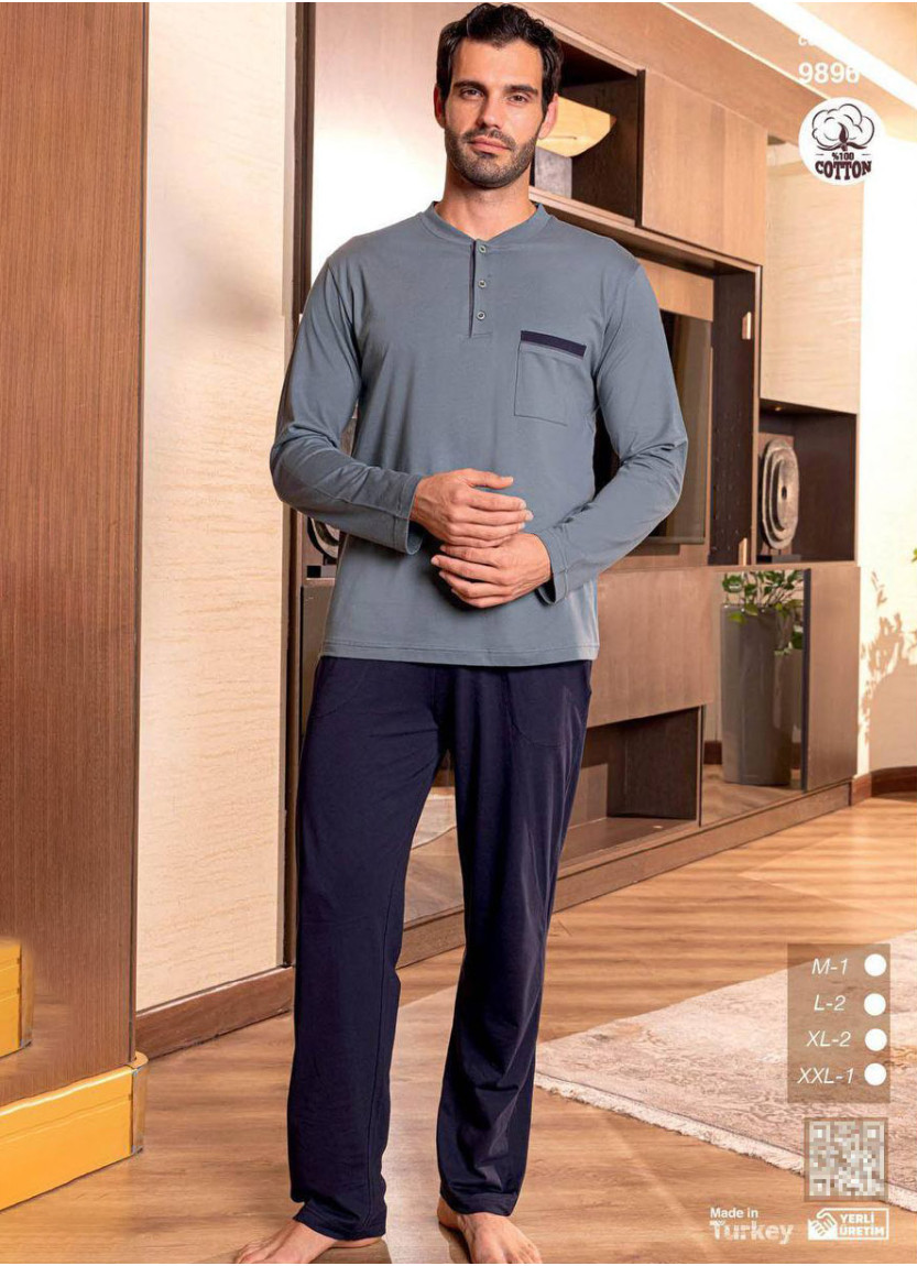 Men’s Cotton Pajama Set with Long Sleeves (M+L+L+XL+XL+2XL) SeamLife 9896 — Turkish textile wholesale