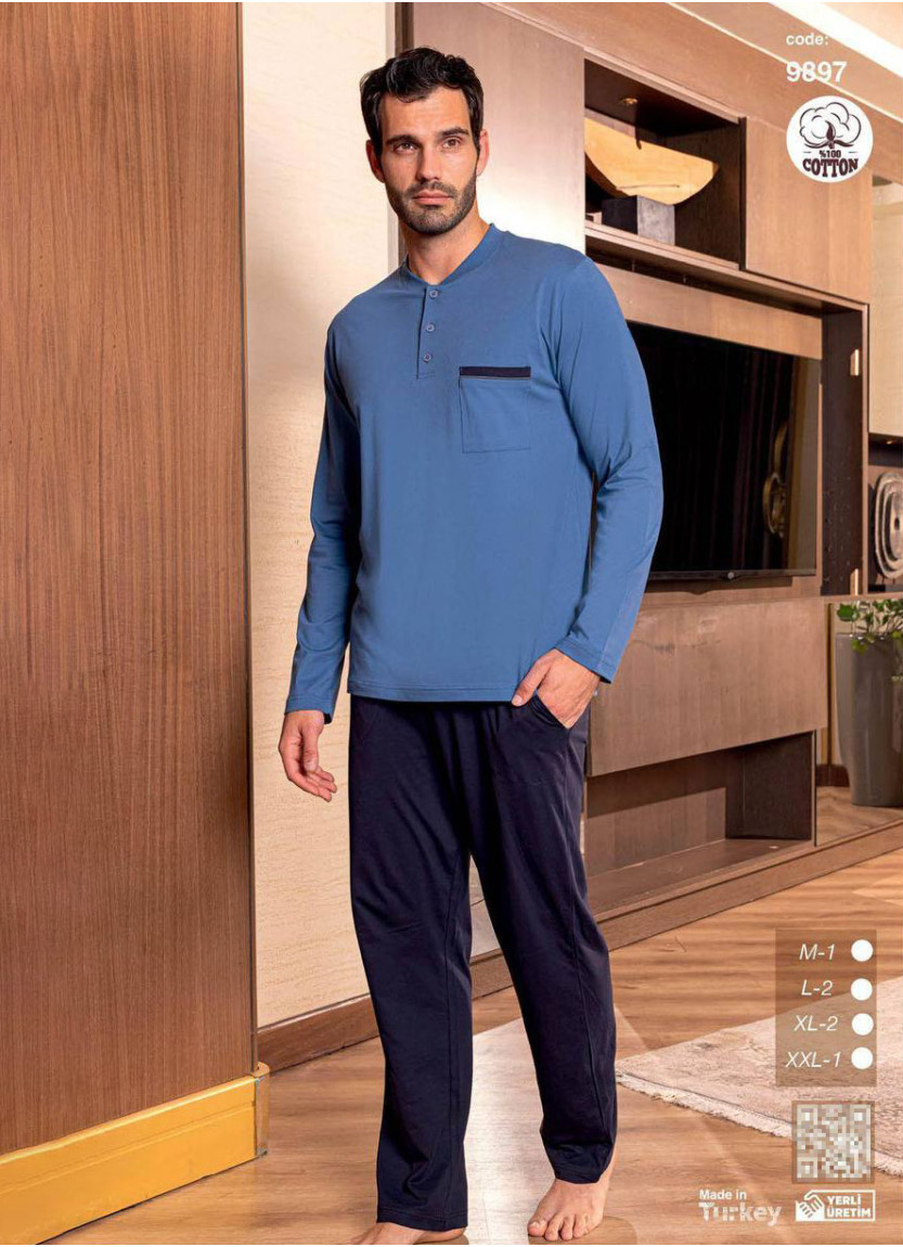 Пижама Мужская Хлопковая с Длинным Рукавом (M+L+L+XL+XL+2XL) SeamLife 9897 — оптом для магазинов и бутиков