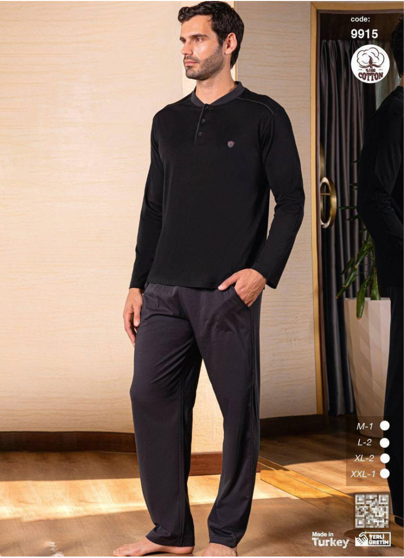 Men’s Cotton Pajama Set with Long Sleeves (M+L+L+XL+XL+2XL) SeamLife 9915 — wholesale from Turkey