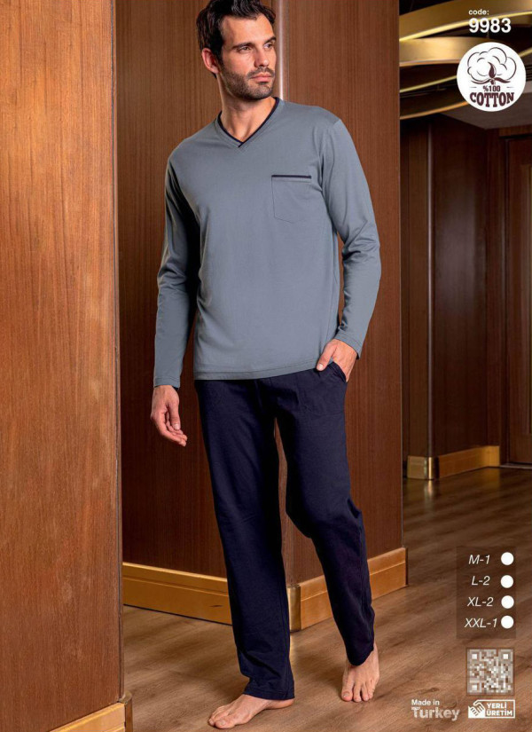 Men’s Cotton Pajama Set with Long Sleeves (M+L+L+XL+XL+2XL) SeamLife 9982 Seamlife 9983 — wholesale from Turkey