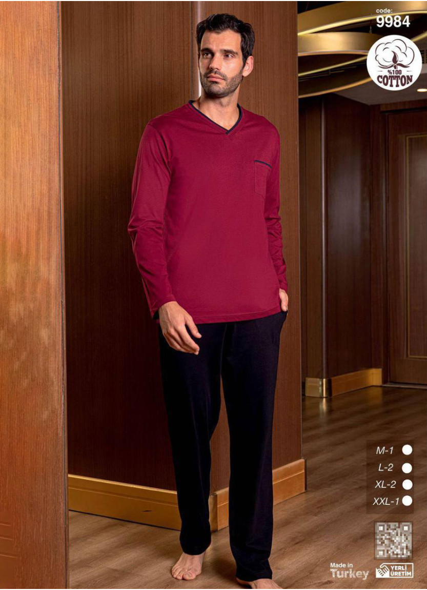 Men’s Cotton Pajama Set with Long Sleeves (M+L+L+XL+XL+2XL) SeamLife 9984 — factory-direct from Turkey