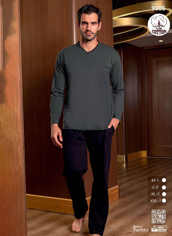 Пижама Мужская Хлопковая с Длинным Рукавом (M+L+L+XL+XL+2XL) SeamLife 9986 — оптом для магазинов и бутиков